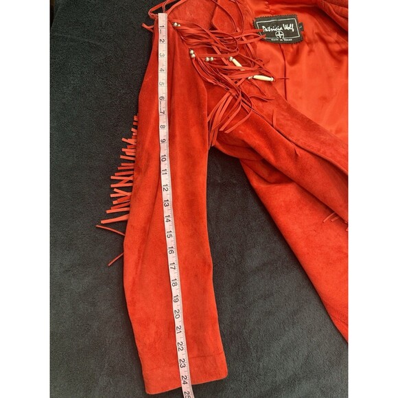 Patricia Wolf Pig Suede Red Leather Jacket Fringe Beads Western Cowgirl DEFECTS - Picture 16 of 16